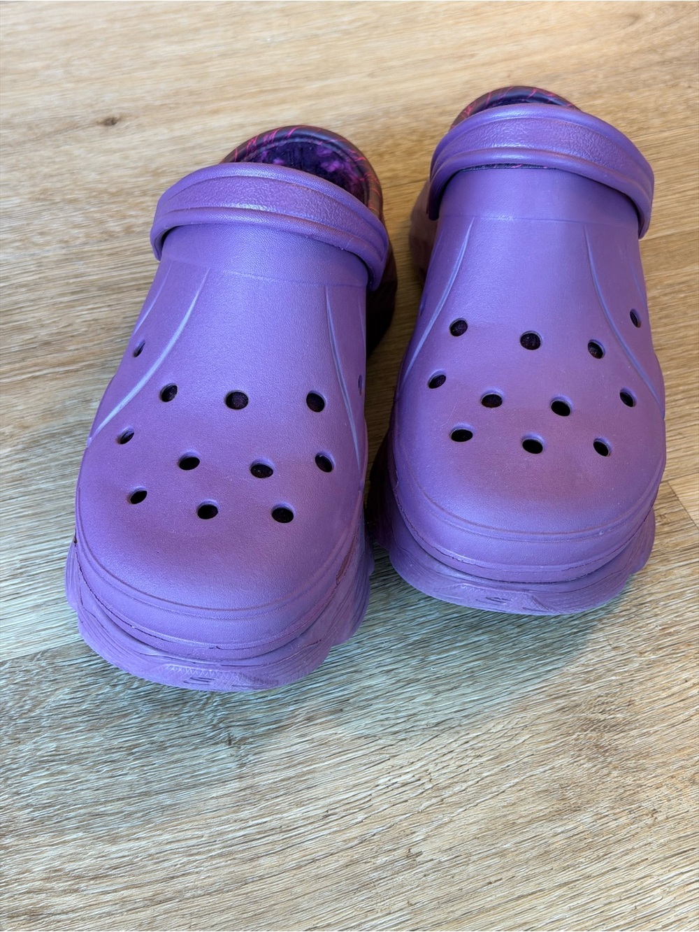 Skechers Foamies Purple Slip-On Clog Sandals faux fur lining size 9 plum